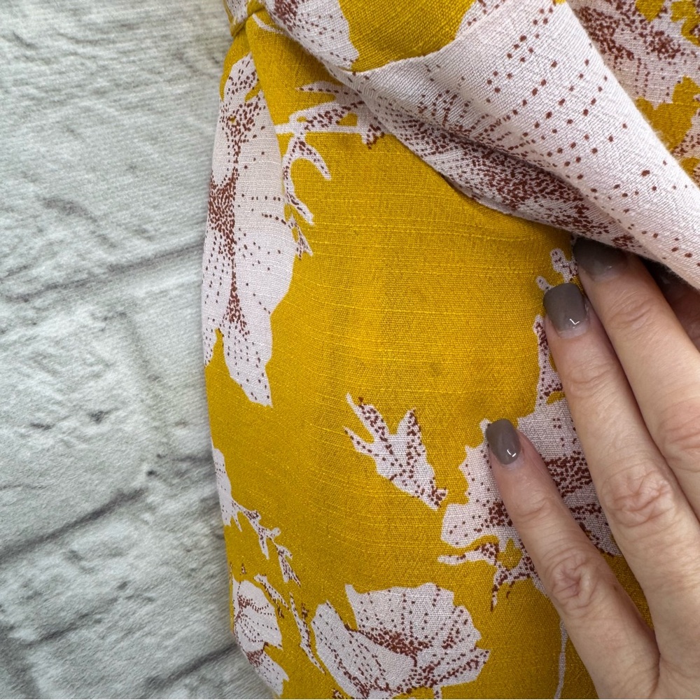 Free People French Quarter Wrap Mini Dress Yellow Pink Floral Size Large - Picture 15 of 15